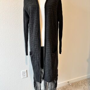 Women’s Western Fringe Cashmere Blend Cardigan - Dark Gray Sz Medium